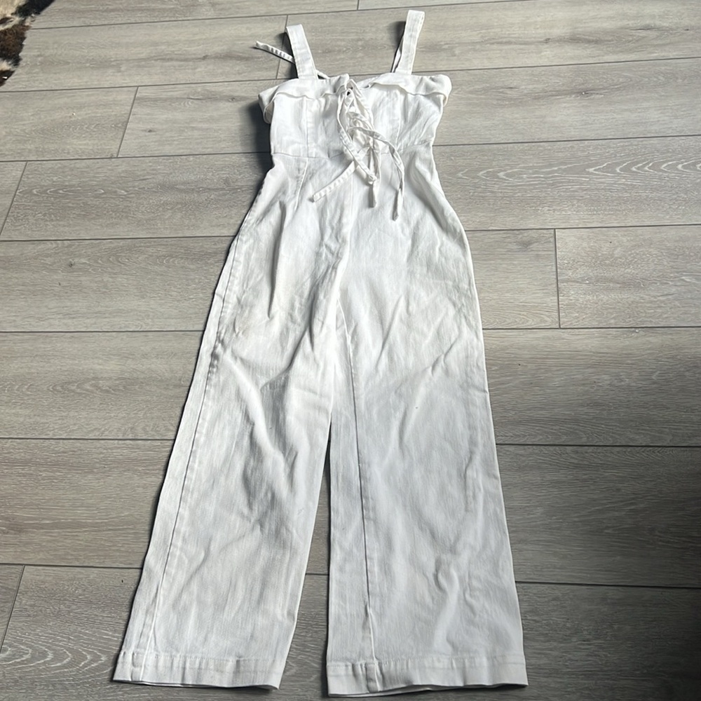 Clayton Darcy White denim tie front ankle length fitted  Jumpsuit small - Picture 5 of 12